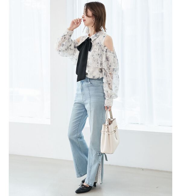  「◎レースベルトセット裾リボンデニム」|デニム|