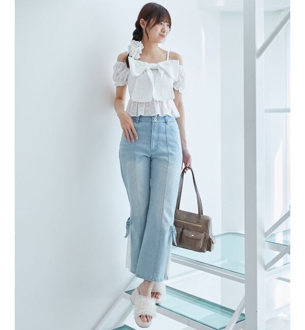  「◎レースベルトセット裾リボンデニム」|デニム|