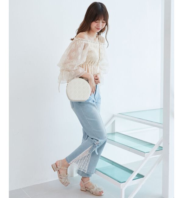  「◎レースベルトセット裾リボンデニム」|デニム|