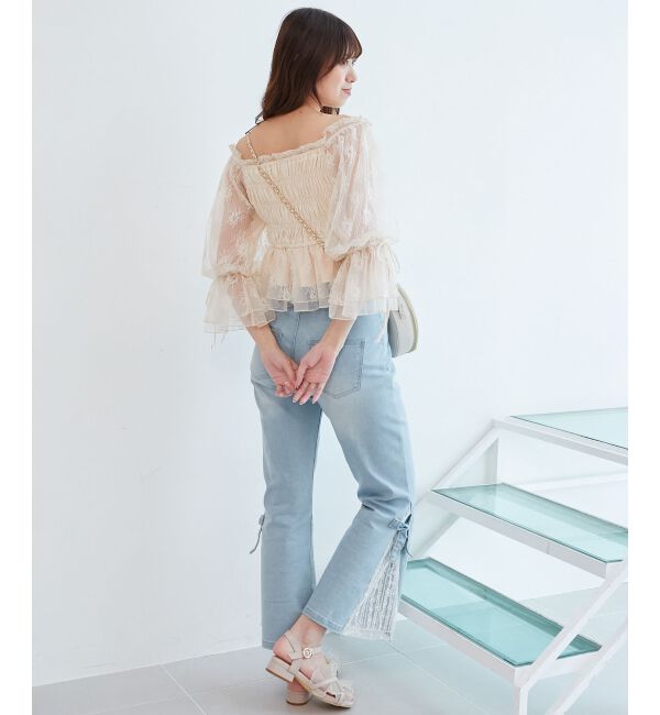  「◎レースベルトセット裾リボンデニム」|デニム|