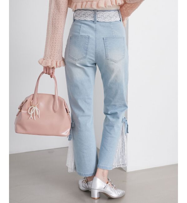  「◎レースベルトセット裾リボンデニム」|デニム|