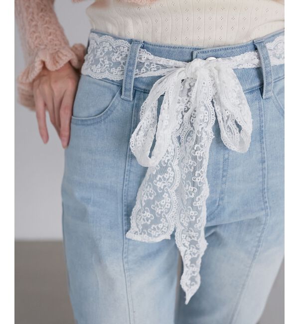  「◎レースベルトセット裾リボンデニム」|デニム|