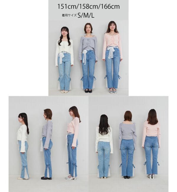  「◎レースベルトセット裾リボンデニム」|デニム|