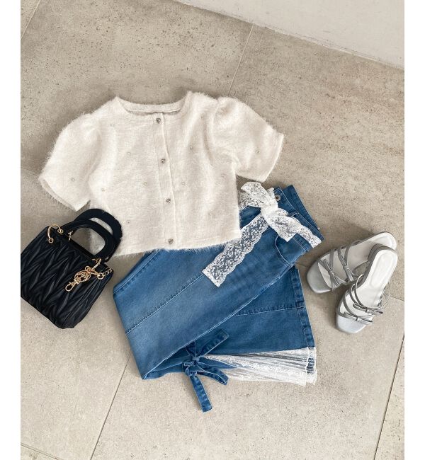  「◎レースベルトセット裾リボンデニム」|デニム|