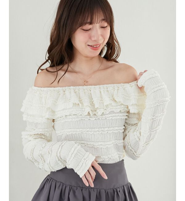 MAJESTICLEGON「前後2wayカットレースフリルトップス」|Tシャツ・カットソー|アイボリー