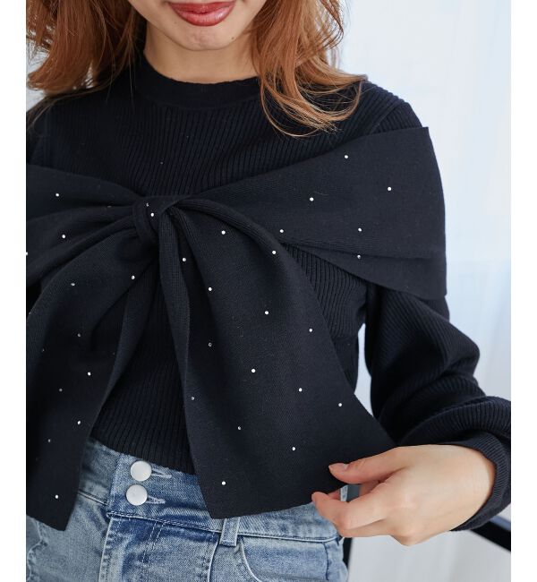 MAJESTICLEGON「リボンビジューニット」|ニット・セーター|