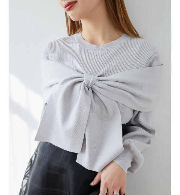 MAJESTICLEGON「リボンビジューニット」|ニット・セーター|L／グレー