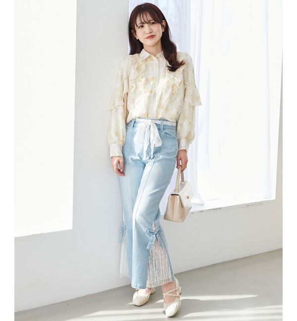 MAJESTICLEGON「襟付きシアーフリルブラウス」|シャツ・ブラウス|