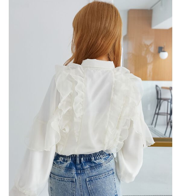 MAJESTICLEGON「襟付きシアーフリルブラウス」|シャツ・ブラウス|