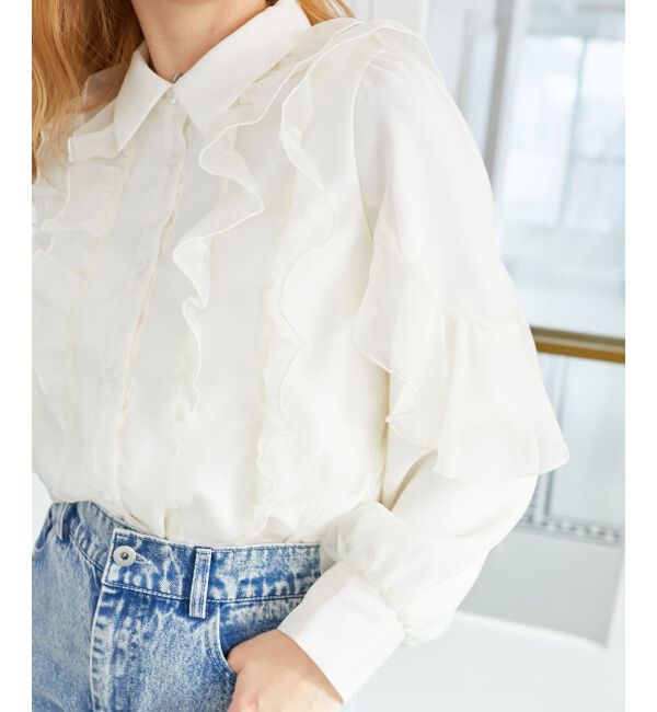 MAJESTICLEGON「襟付きシアーフリルブラウス」|シャツ・ブラウス|