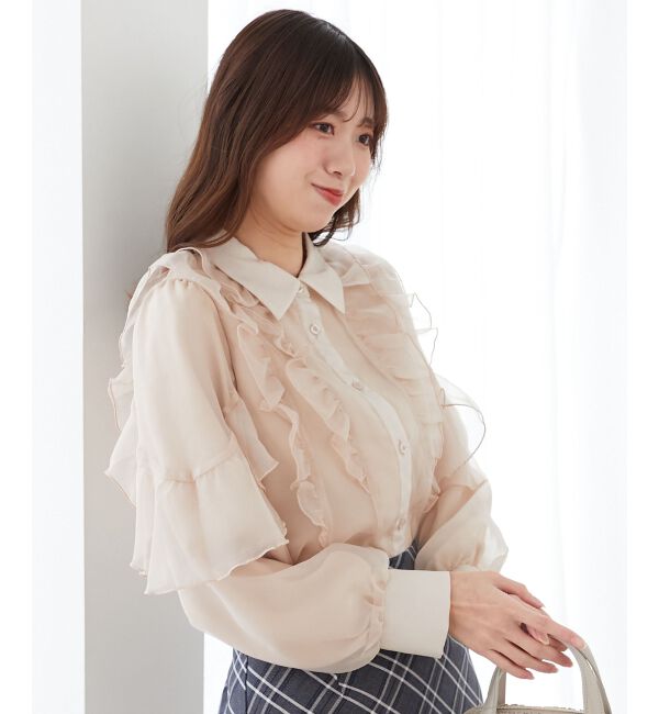 MAJESTICLEGON「襟付きシアーフリルブラウス」|シャツ・ブラウス|