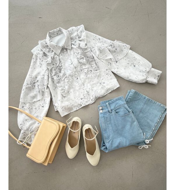 MAJESTICLEGON「襟付きシアーフリルブラウス」|シャツ・ブラウス|