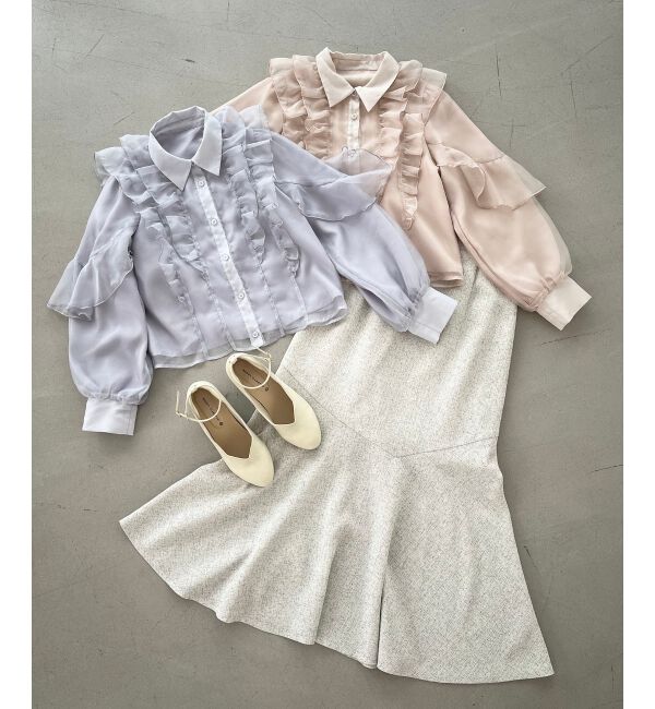 MAJESTICLEGON「襟付きシアーフリルブラウス」|シャツ・ブラウス|