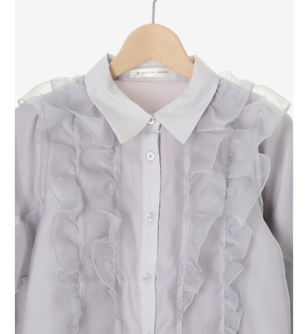 MAJESTICLEGON「襟付きシアーフリルブラウス」|シャツ・ブラウス|