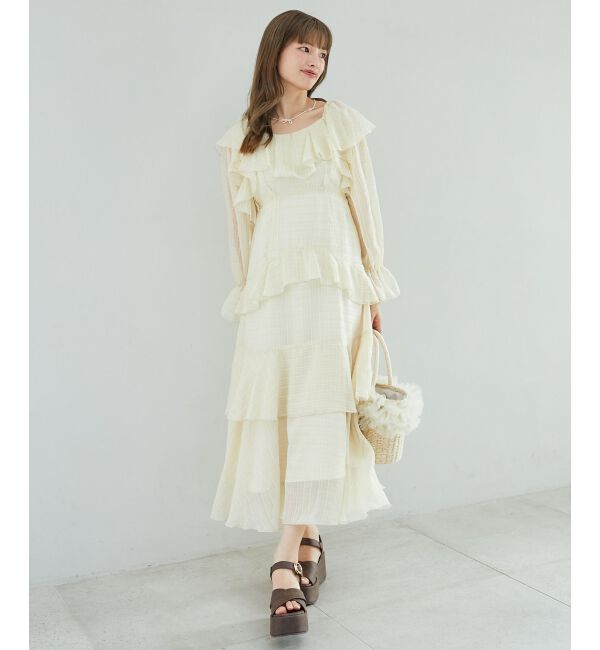 MAJESTICLEGON「エアリーフリルロングワンピース」|ワンピース|イエロー柄