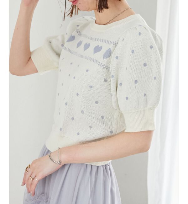  「ハートジャカードパフスリーブニット」|ニット・セーター|