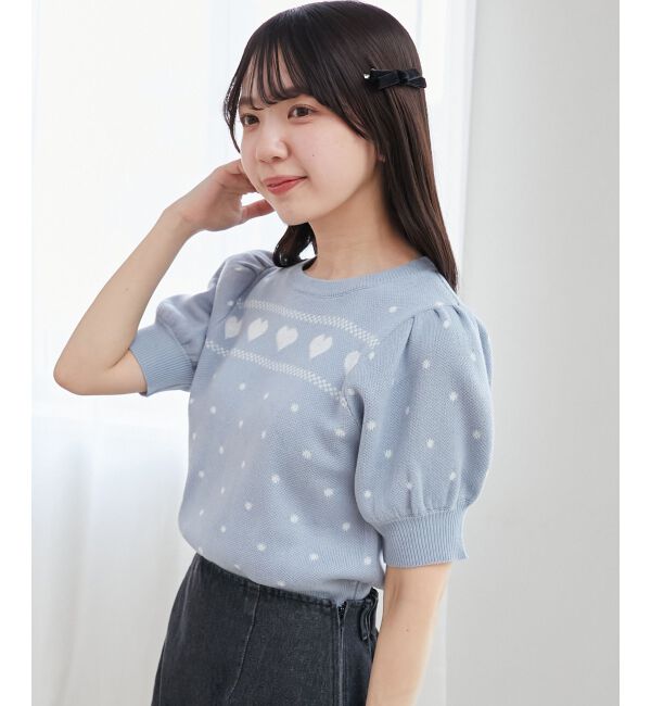  「ハートジャカードパフスリーブニット」|ニット・セーター|