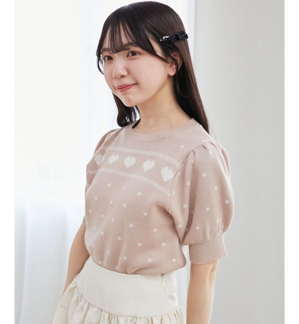  「ハートジャカードパフスリーブニット」|ニット・セーター|
