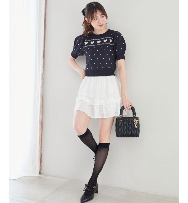  「ハートジャカードパフスリーブニット」|ニット・セーター|ネイビー