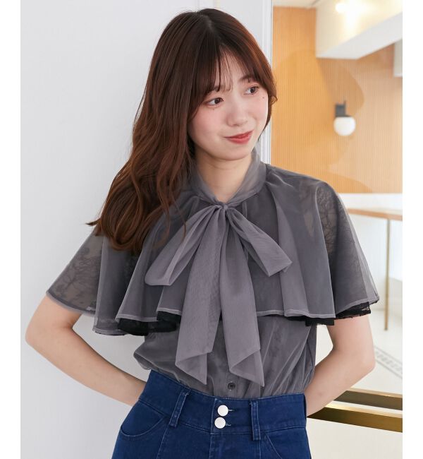  「チュールレースボウタイケープブラウス」|シャツ・ブラウス|