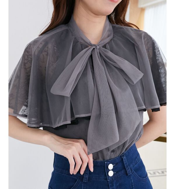  「チュールレースボウタイケープブラウス」|シャツ・ブラウス|