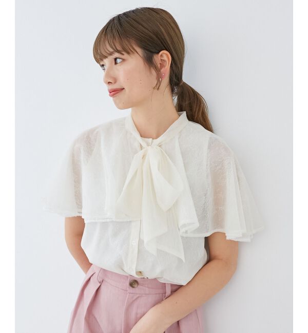  「チュールレースボウタイケープブラウス」|シャツ・ブラウス|
