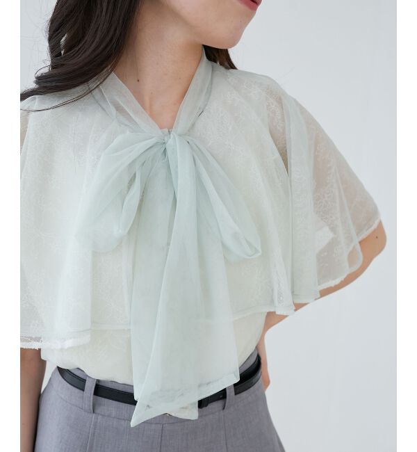  「チュールレースボウタイケープブラウス」|シャツ・ブラウス|ミント