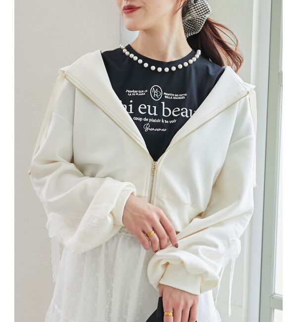  「レースリボンラインパーカー」|パーカー|アイボリー