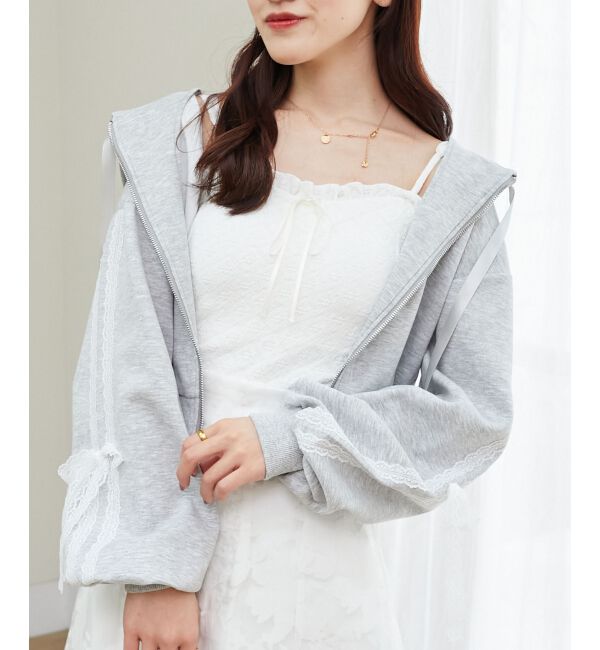  「レースリボンラインパーカー」|パーカー|