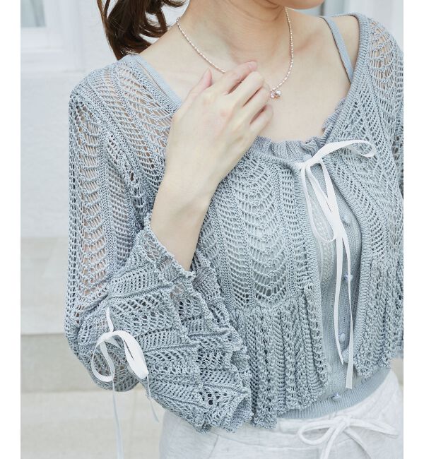  「レーシーパターンキャミセットカーデ」|カーディガン|