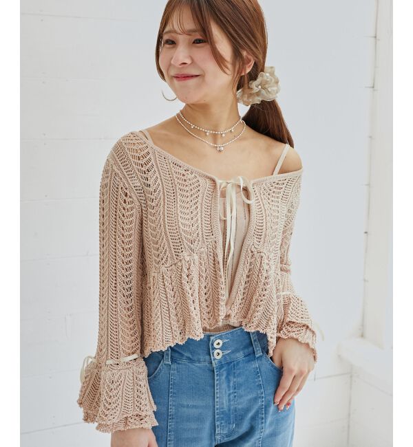  「レーシーパターンキャミセットカーデ」|カーディガン|ピンク