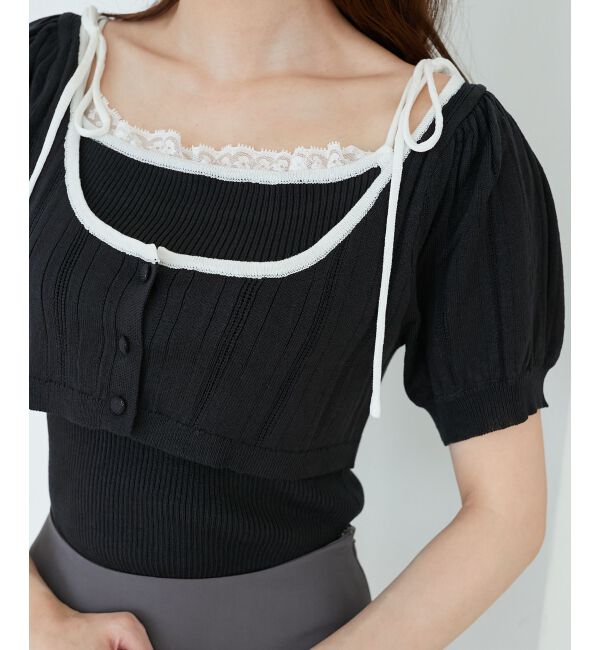  「キャミ＆バイカラークロップドカーデ」|カーディガン|