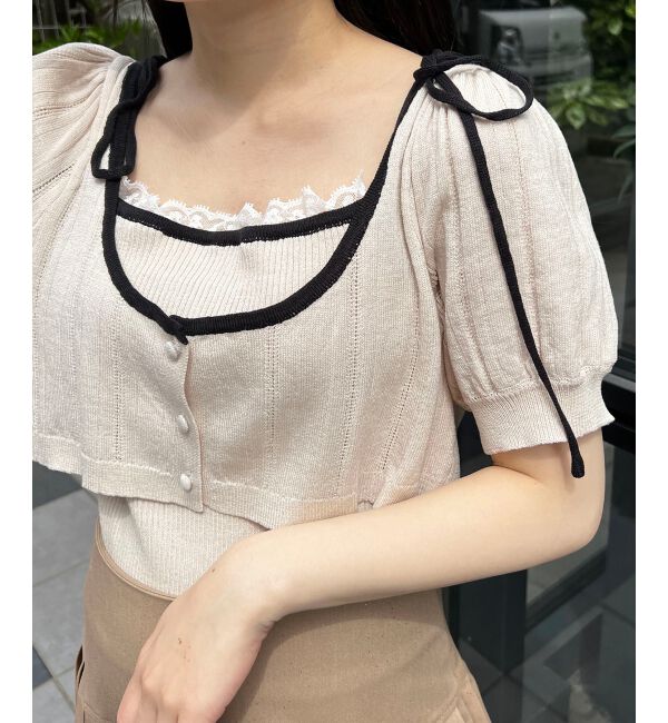  「キャミ＆バイカラークロップドカーデ」|カーディガン|