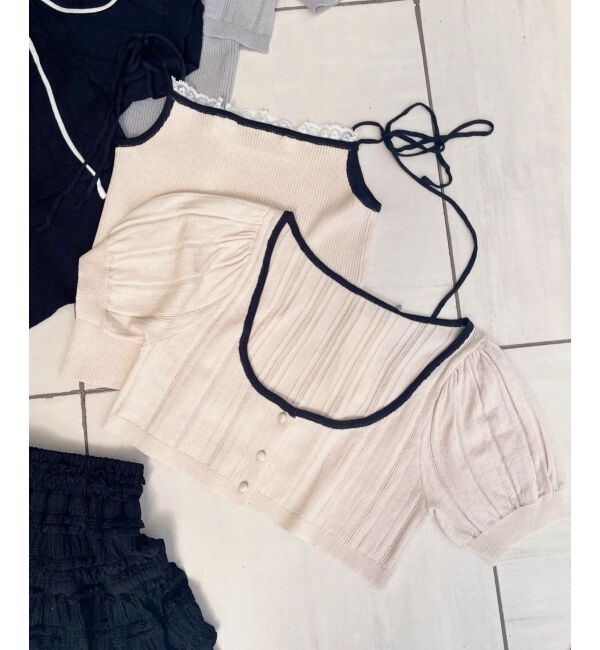  「キャミ＆バイカラークロップドカーデ」|カーディガン|