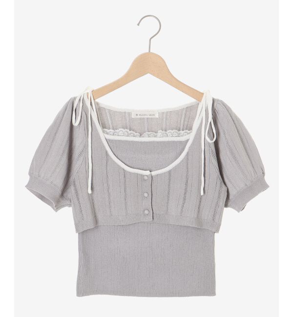  「キャミ＆バイカラークロップドカーデ」|カーディガン|