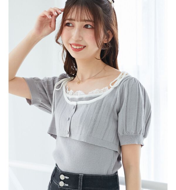  「キャミ＆バイカラークロップドカーデ」|カーディガン|