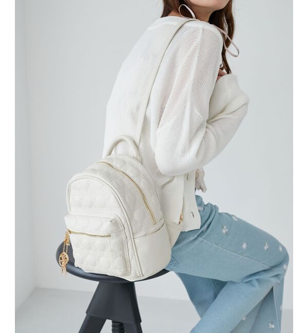  「チャームセットキルティングリュック」|リュック|アイボリー
