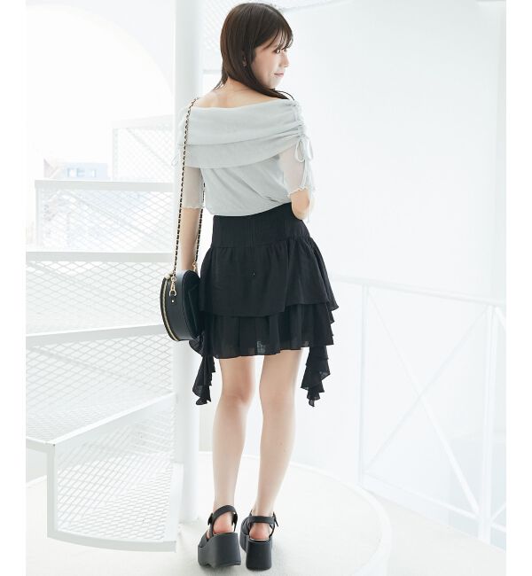  「&infin;ラメチュールオフショル半袖トップス」|Tシャツ・カットソー|