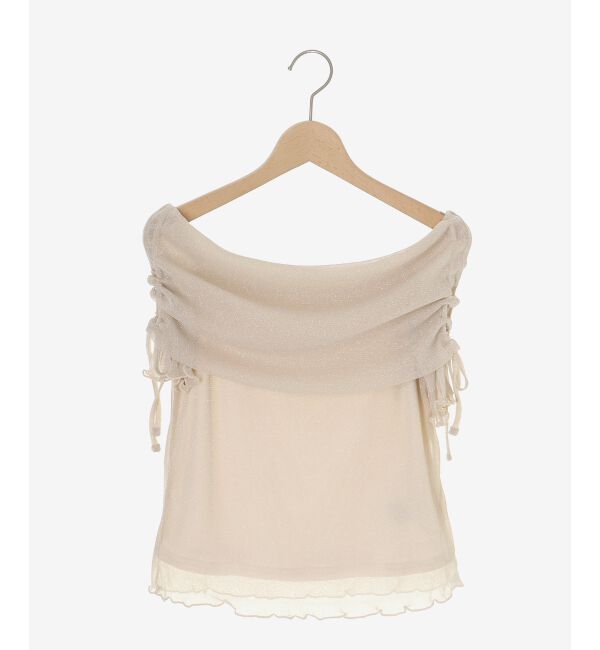  「&infin;ラメチュールオフショル半袖トップス」|Tシャツ・カットソー|