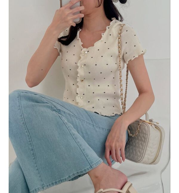  「ドットパターンリブカーディガン」|カーディガン|