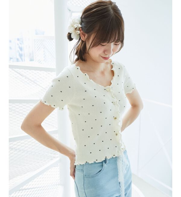  「ドットパターンリブカーディガン」|カーディガン|