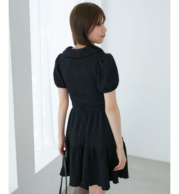  「襟付きデコルテオープンミニワンピ」|ワンピース|