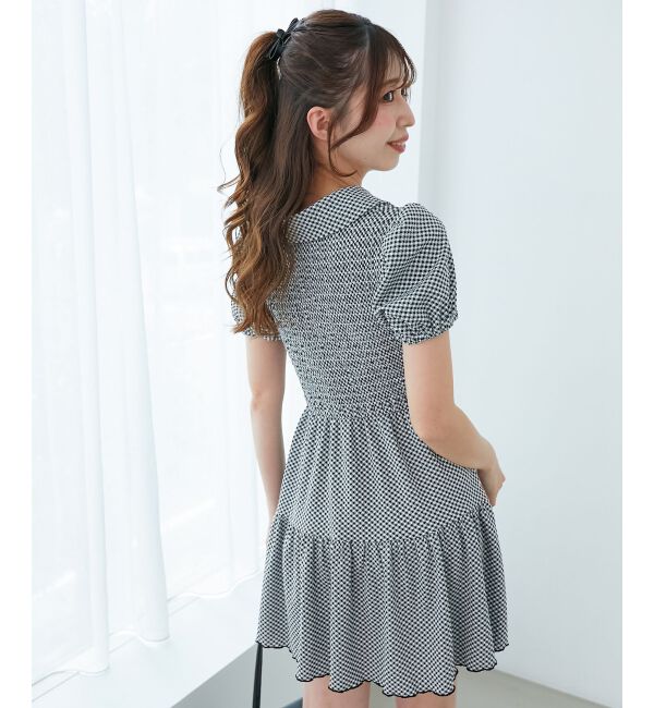  「襟付きデコルテオープンミニワンピ」|ワンピース|