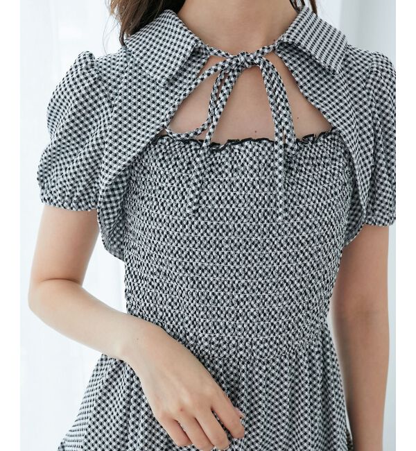  「襟付きデコルテオープンミニワンピ」|ワンピース|