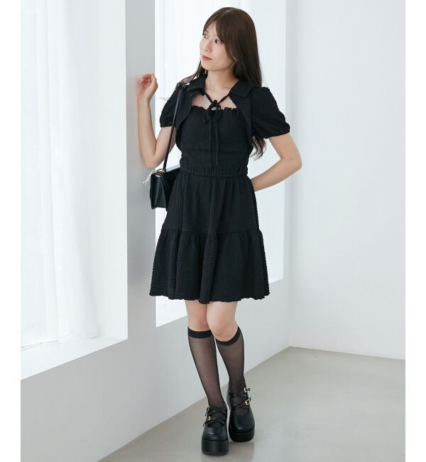  「襟付きデコルテオープンミニワンピ」|ワンピース|
