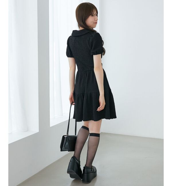  「襟付きデコルテオープンミニワンピ」|ワンピース|