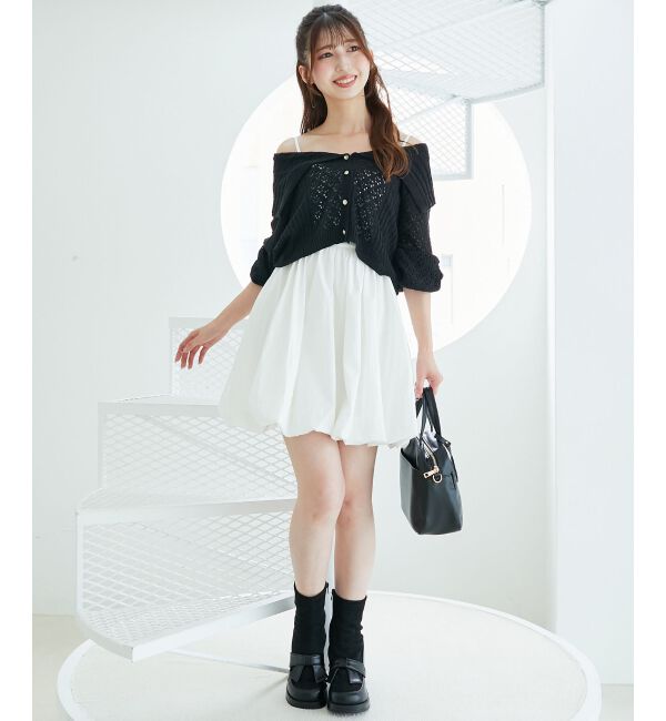  「カーデ&times;バルーンキャミワンピセット」|ワンピース|ブラック