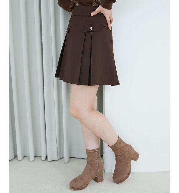  「ゴールドボタンプリーツミニスカパン」|スカート|