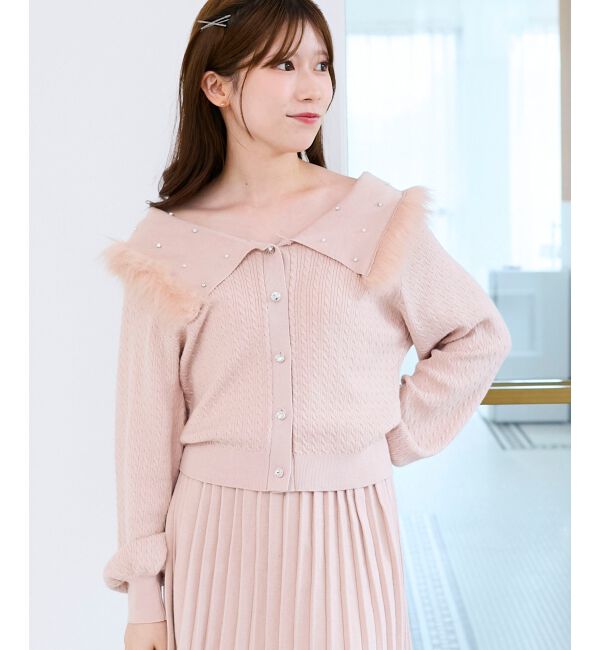  「フェイクファー付きキラキラ襟ニット」|ニット・セーター|