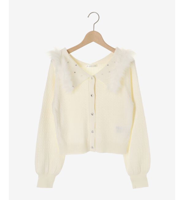  「フェイクファー付きキラキラ襟ニット」|ニット・セーター|